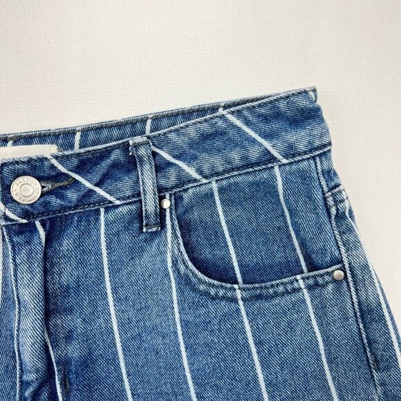 Pacsun Womens High Rise Festival Jean Shorts Cut-Off Blue/White Stripe 28 Waist - Picture 6 of 11